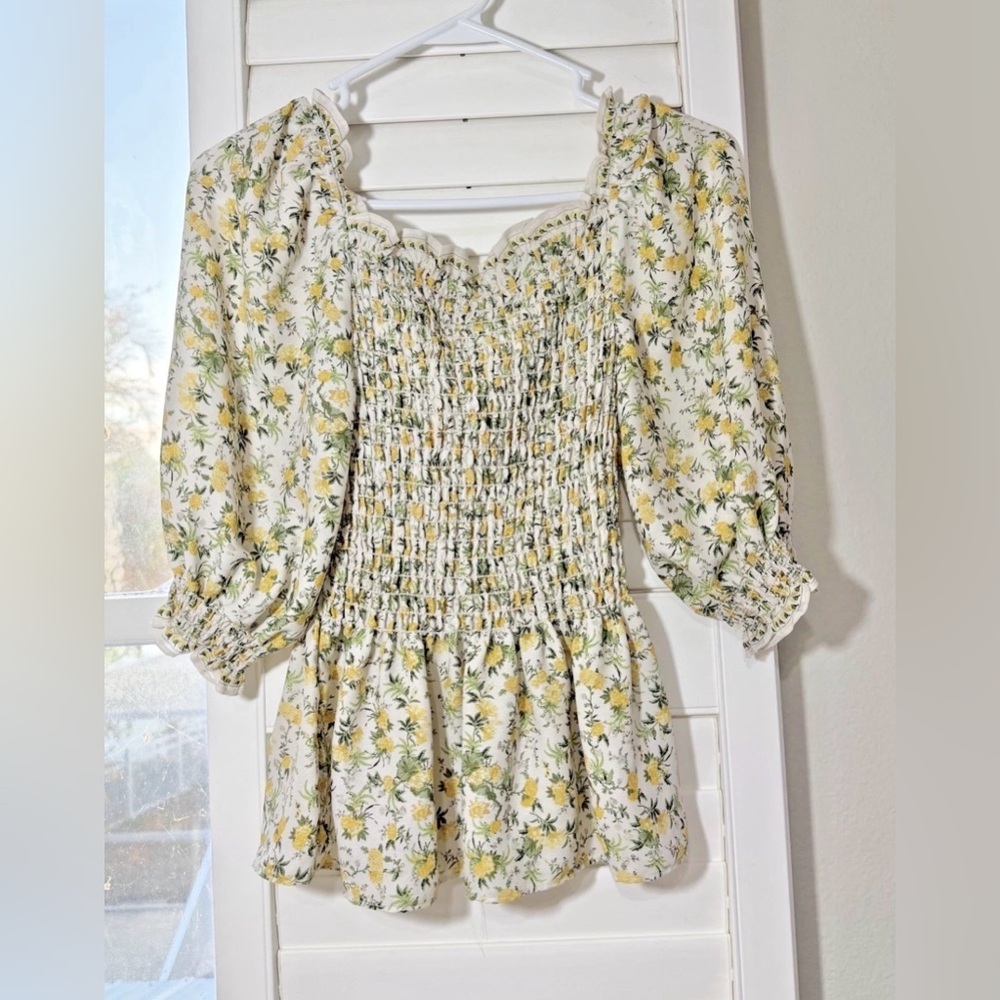 Womens Off The shoulder Smocked Shirt size S Small Cottagecore Romantic Printed
